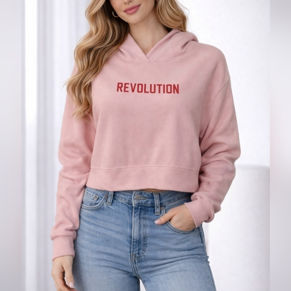3/$30 RUE 21 Barbie Pink Cropped Long Sleeve Fleece Pullover Hoodie